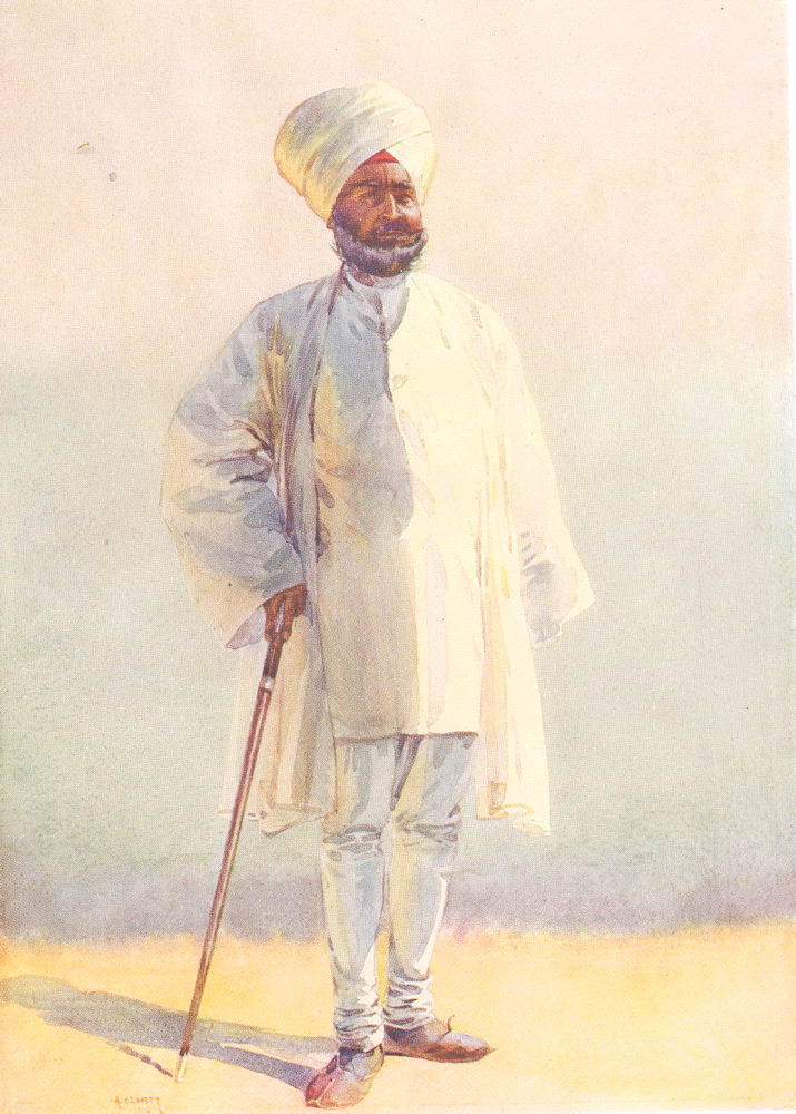 INDIA. Off to pension(A Sikh Officer) 1911 old antique vintage print picture