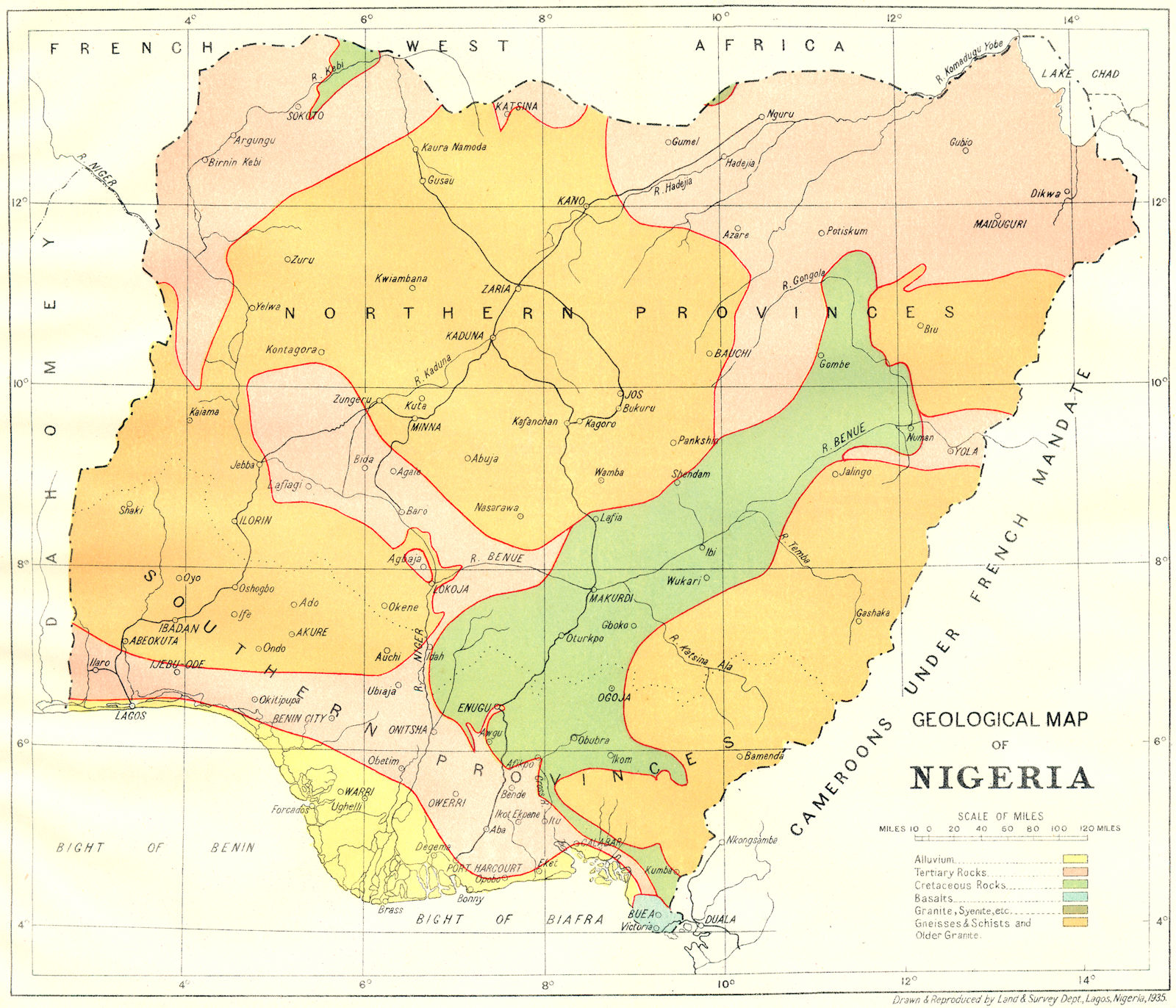 Associate Product NIGERIA. Geological Map of Nigeria 1936 old vintage plan chart