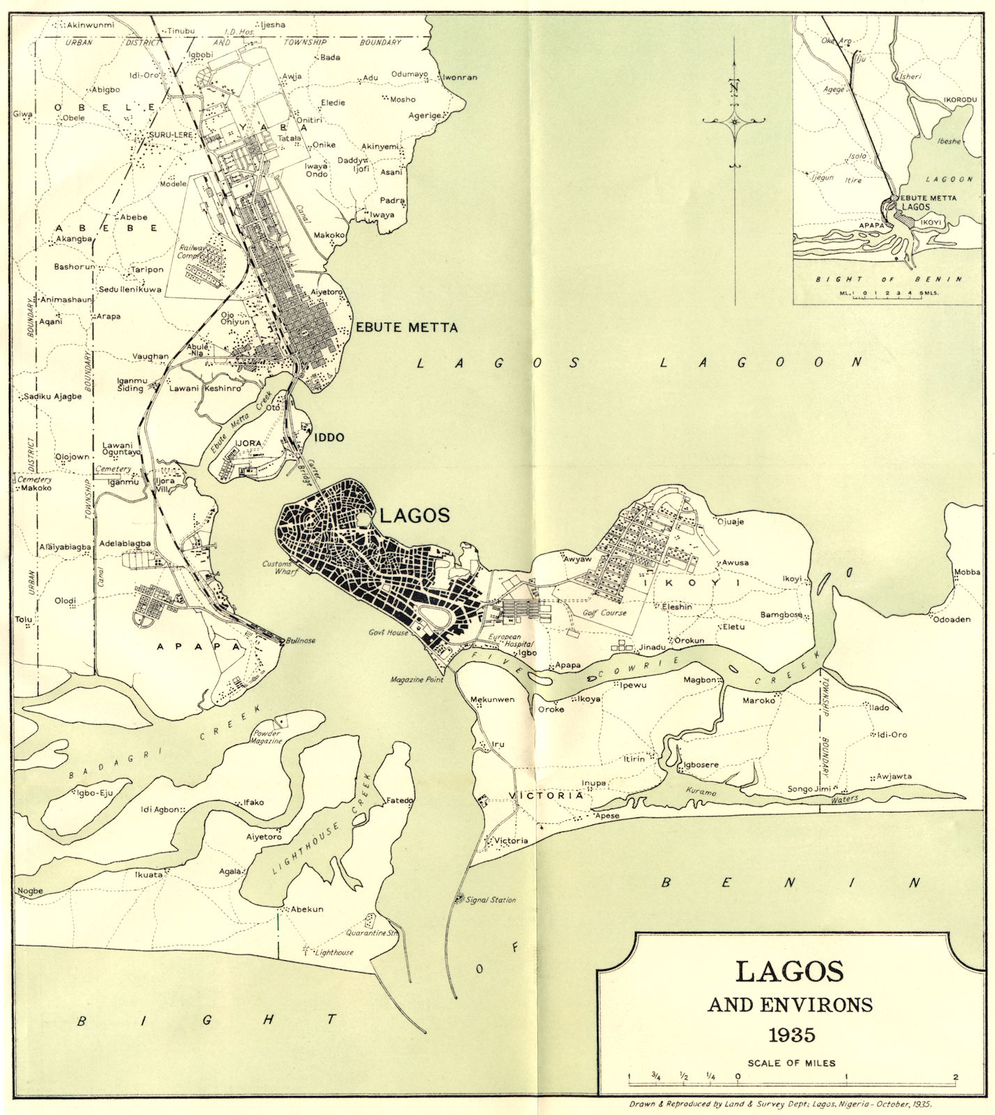 NIGERIA. Lagos and Environs 1935 1936 old vintage map plan chart