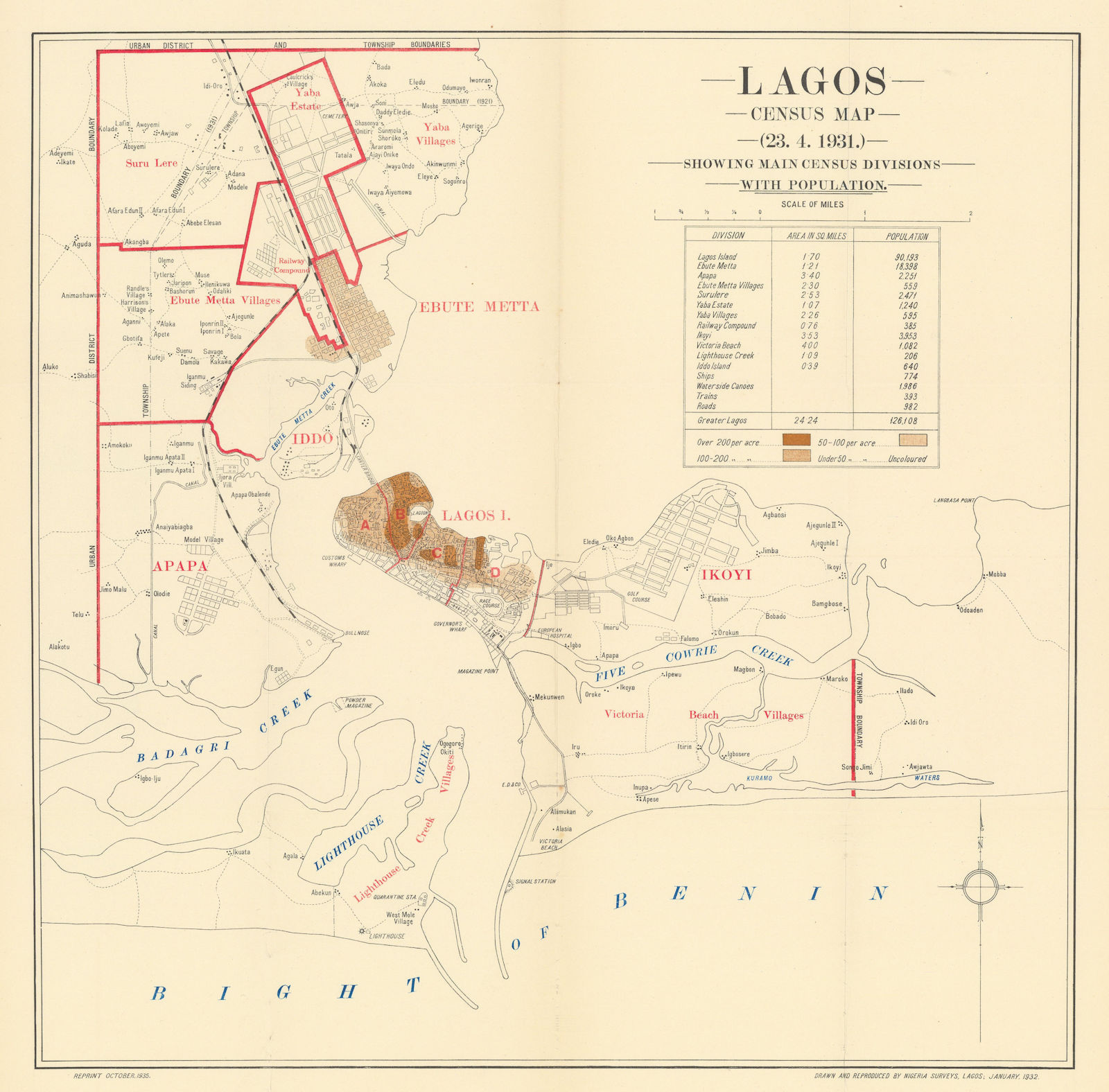 Associate Product LAGOS CITY PLAN. 1931 Census map main divisions population. Nigeria 1936