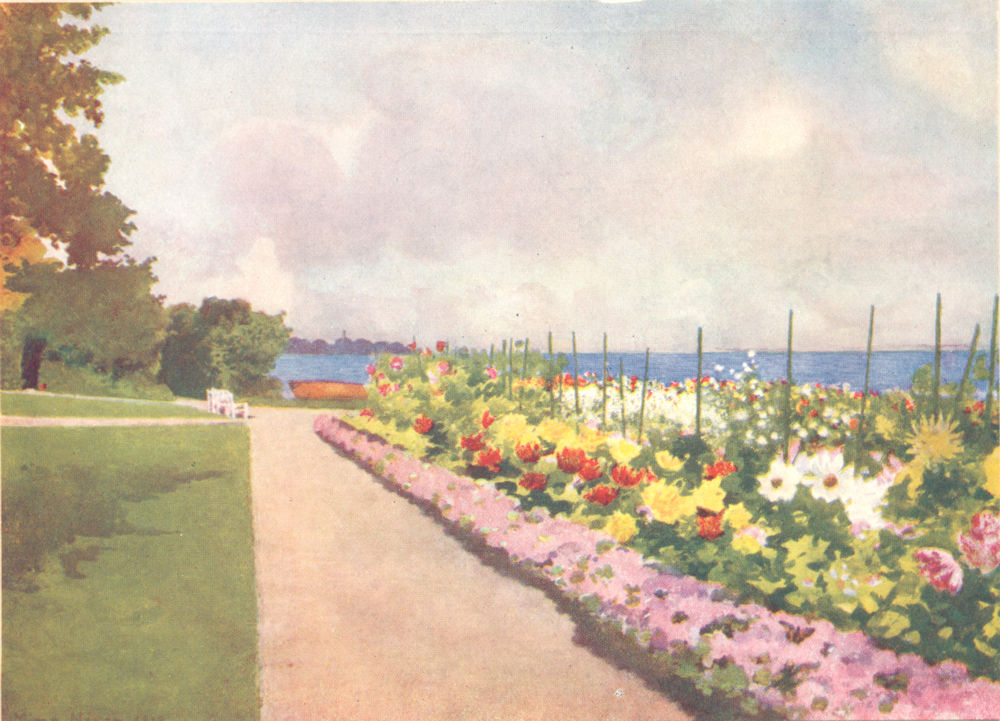 DENMARK. The Garden by the Sea, Villa Hvidore 1916 old antique print picture