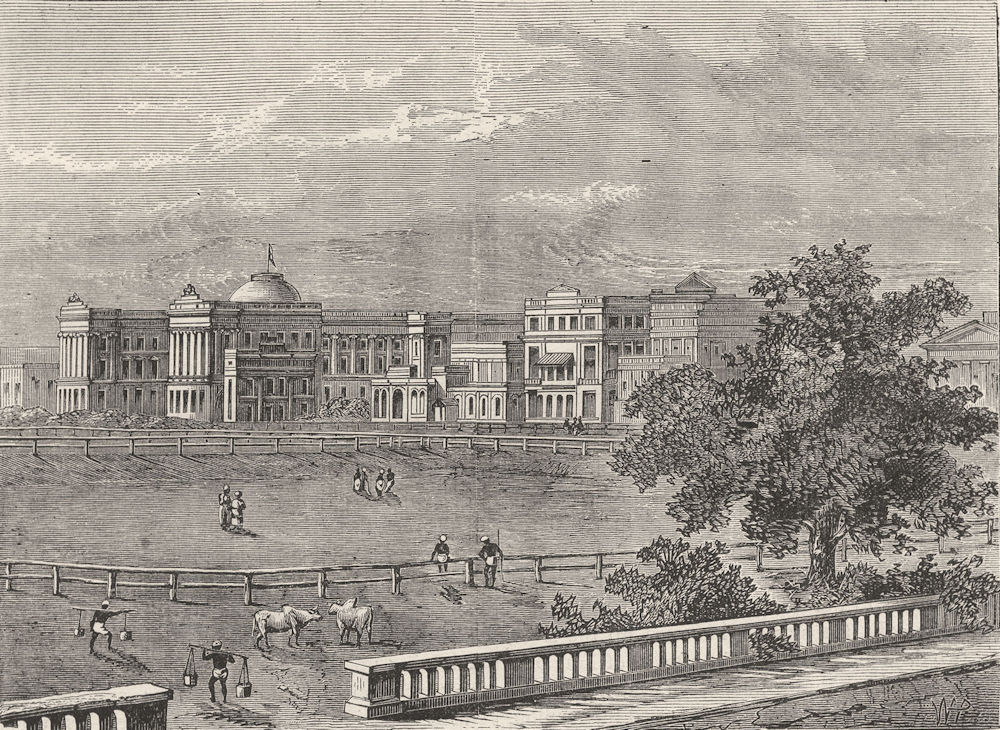 INDIA. View of Government House, Calcutta(Kolkata) c1880 old antique print