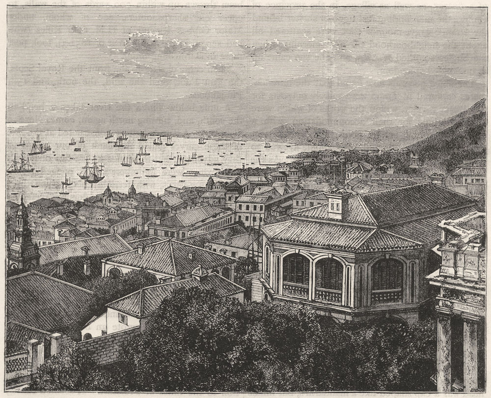 HONG KONG. View of Hongkong c1880 old antique vintage print picture