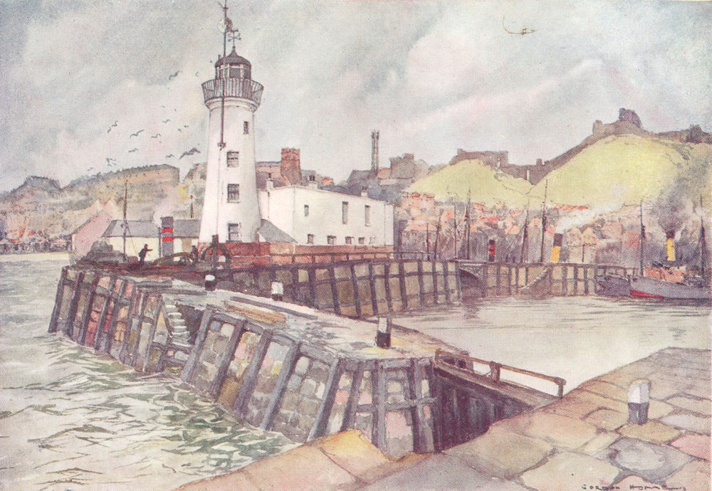 Associate Product YORKS. Scarborough. Scarborough Harbour and Castle 1908 old antique print