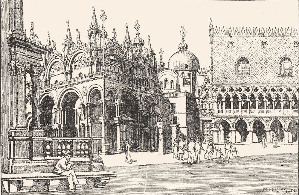 VENICE. S Marco & Doge's Palace, with Loggetta 1930 old vintage print picture