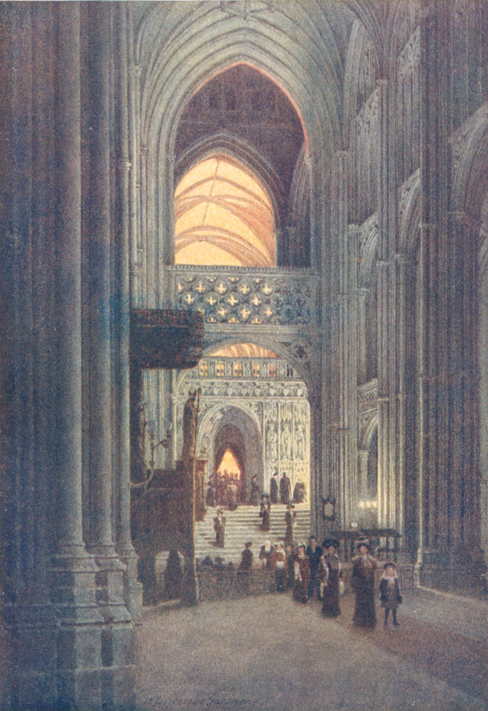 KENT. In the nave of Canterbury Cathedral after evensong 1907 old print