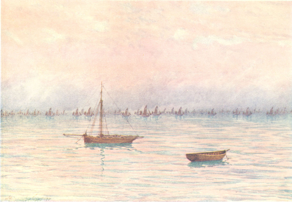 Associate Product KENT. The Whitstable Oyster fleet dredging off Herne Bay 1907 old print