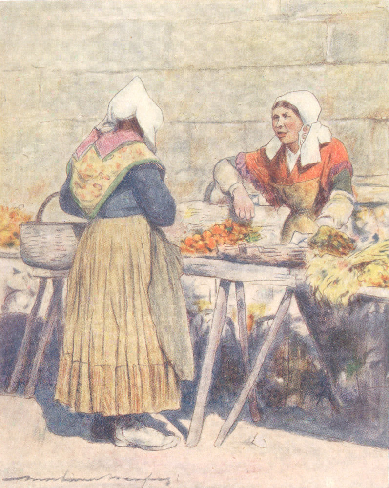 FINISTÈRE BRITTANY BRETAGNE. The vegetable market, Quimper 1905 old print
