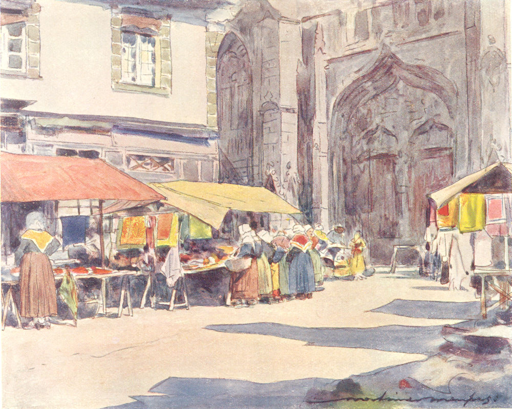 Associate Product FINISTÈRE BRITTANY BRETAGNE. Outside the Cathedral, Quimperlé 1905 old print