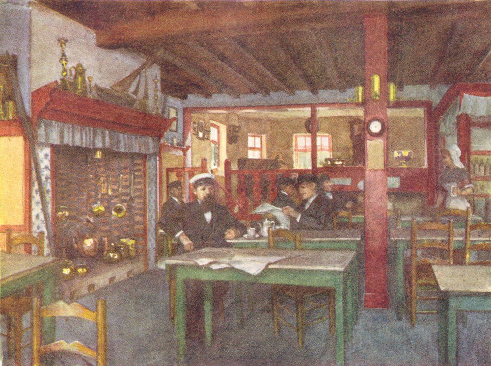 BELGIUM. Interior of a Flemish Inn, La Panne 1908 old antique print picture