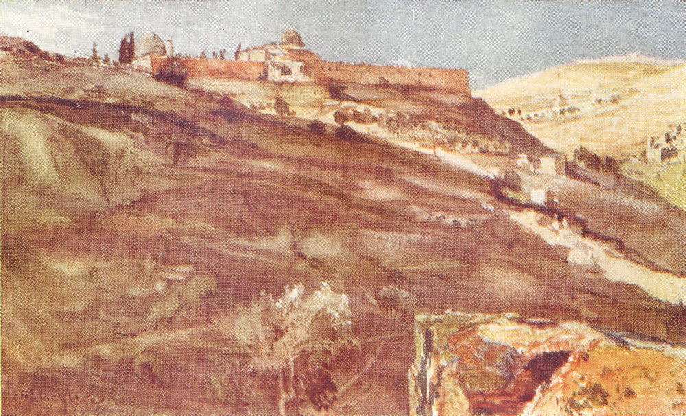 Associate Product JERUSALEM. South wall of temple area, valley Hinnom, sunset 1902 old print