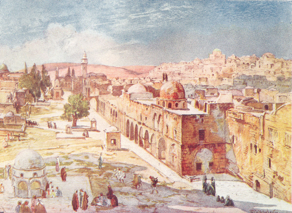 Associate Product JERUSALEM. West side of temple area Barracks tower Antonia 1902 old print