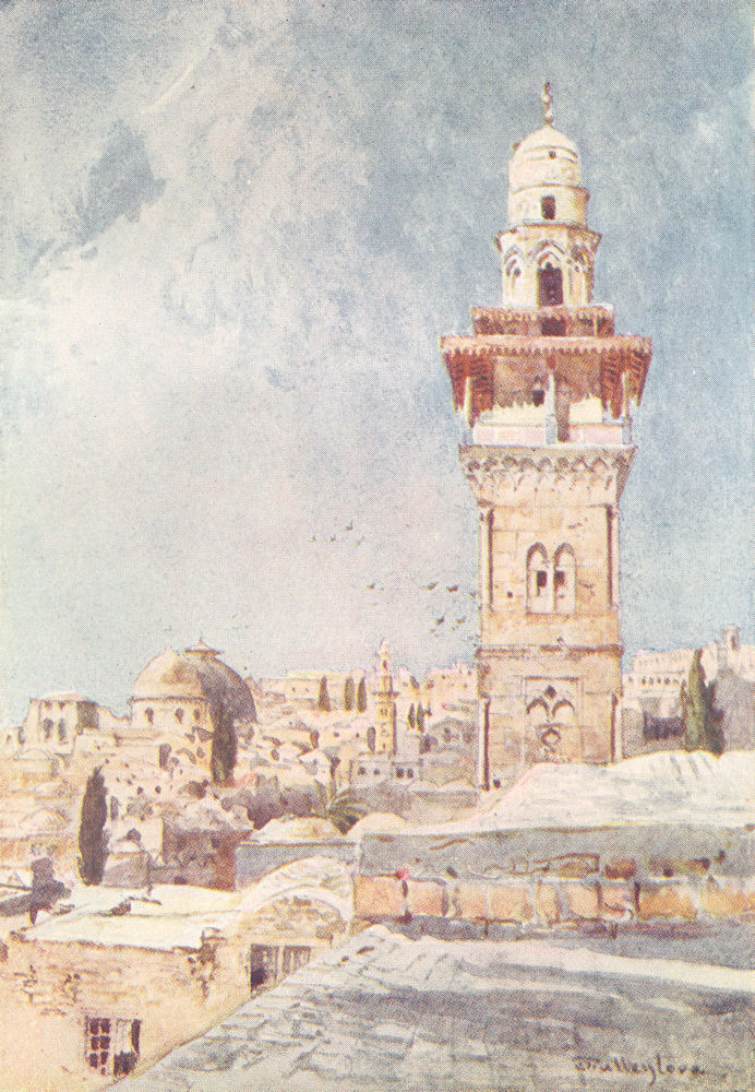 JERUSALEM. A Minaret, NW temple area 1902 old antique vintage print picture