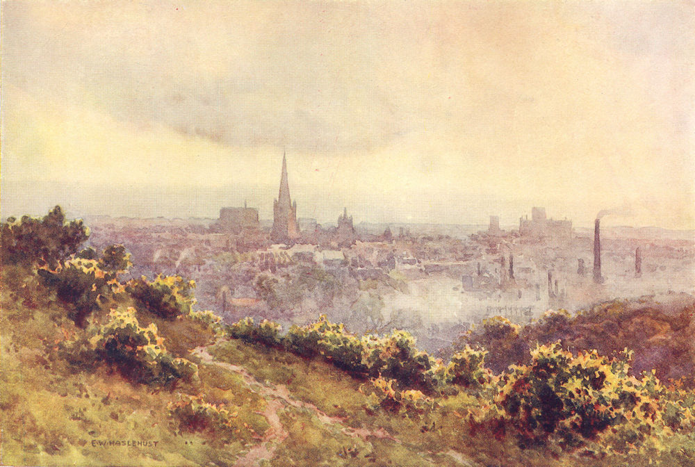 Norwich from Mousehold Heath. Norfolk. By Ernest Haslehust 1920 print