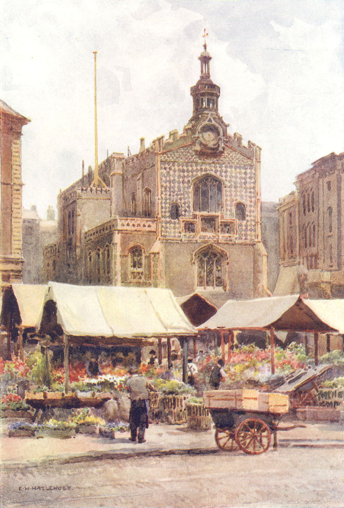 The Market-place and Guildhall, Norwich. Norfolk. By Ernest Haslehust 1920