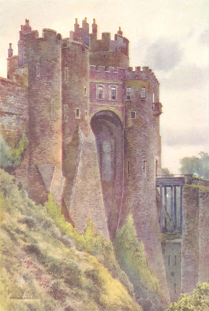 The Constable's Tower, Dover Castle. Kent. By Ernest Haslehust 1920 old print