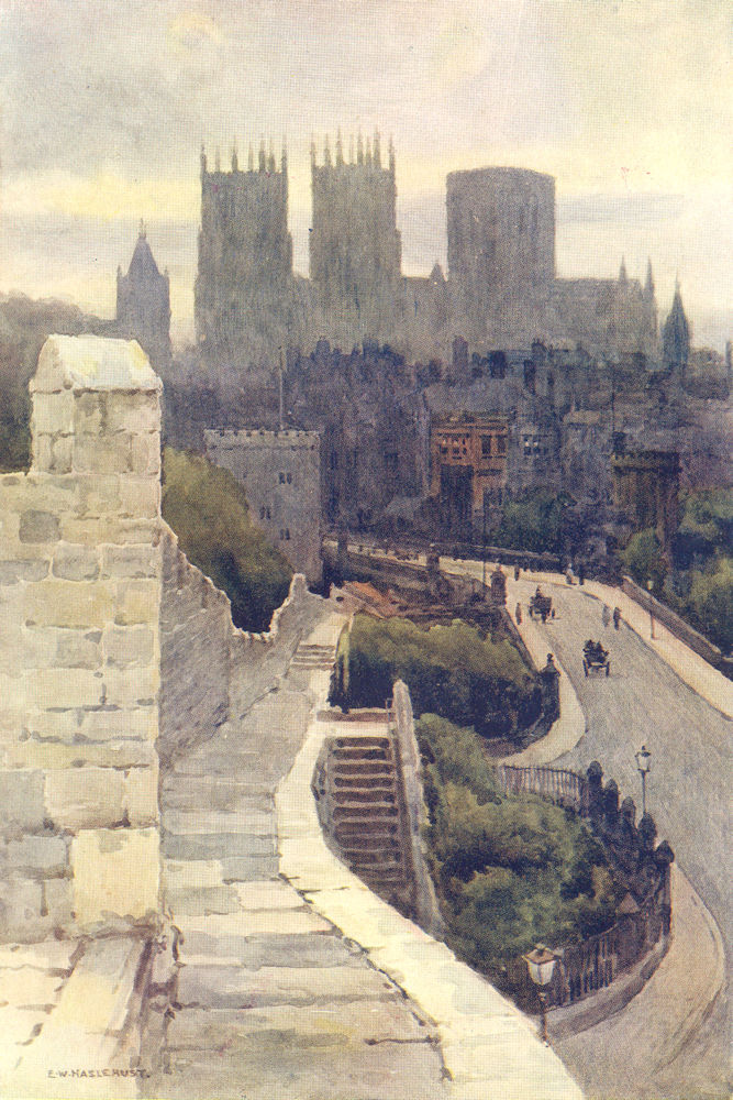 Associate Product York from the City Walls. Yorkshire. By Ernest Haslehust 1920 old print