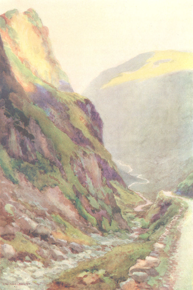 Associate Product Honister Pass-Dawn, Lake district. Cumbria. By Ernest Haslehust 1920 old print