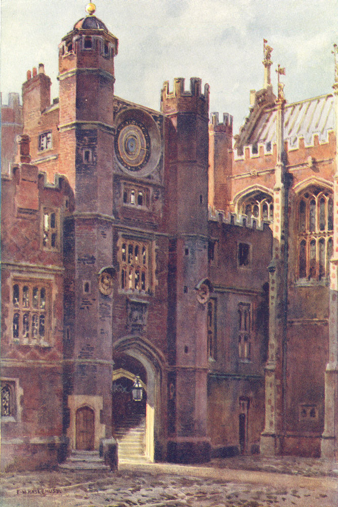 Anne Boleyn's Gateway, Clock Court, Hampton Court. London.Ernest Haslehust 1920