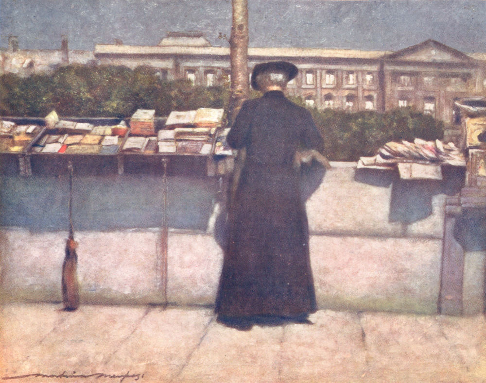 PARIS. Bookstall on the Seine 1909 old antique vintage print picture