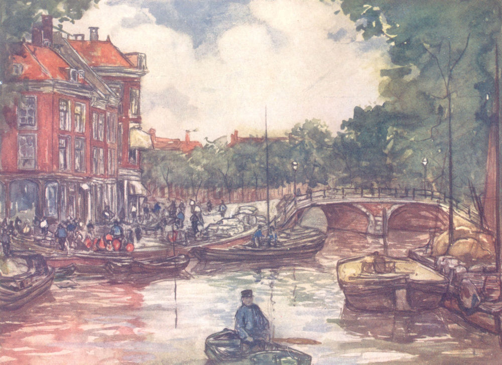 NETHERLANDS. South Holland. The Fish bridge, Leiden 1904 old antique print