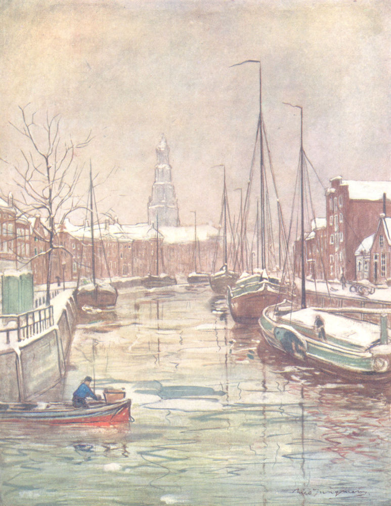 Associate Product NETHERLANDS. Groningen. A Groningen Canal in early winter 1904 old print