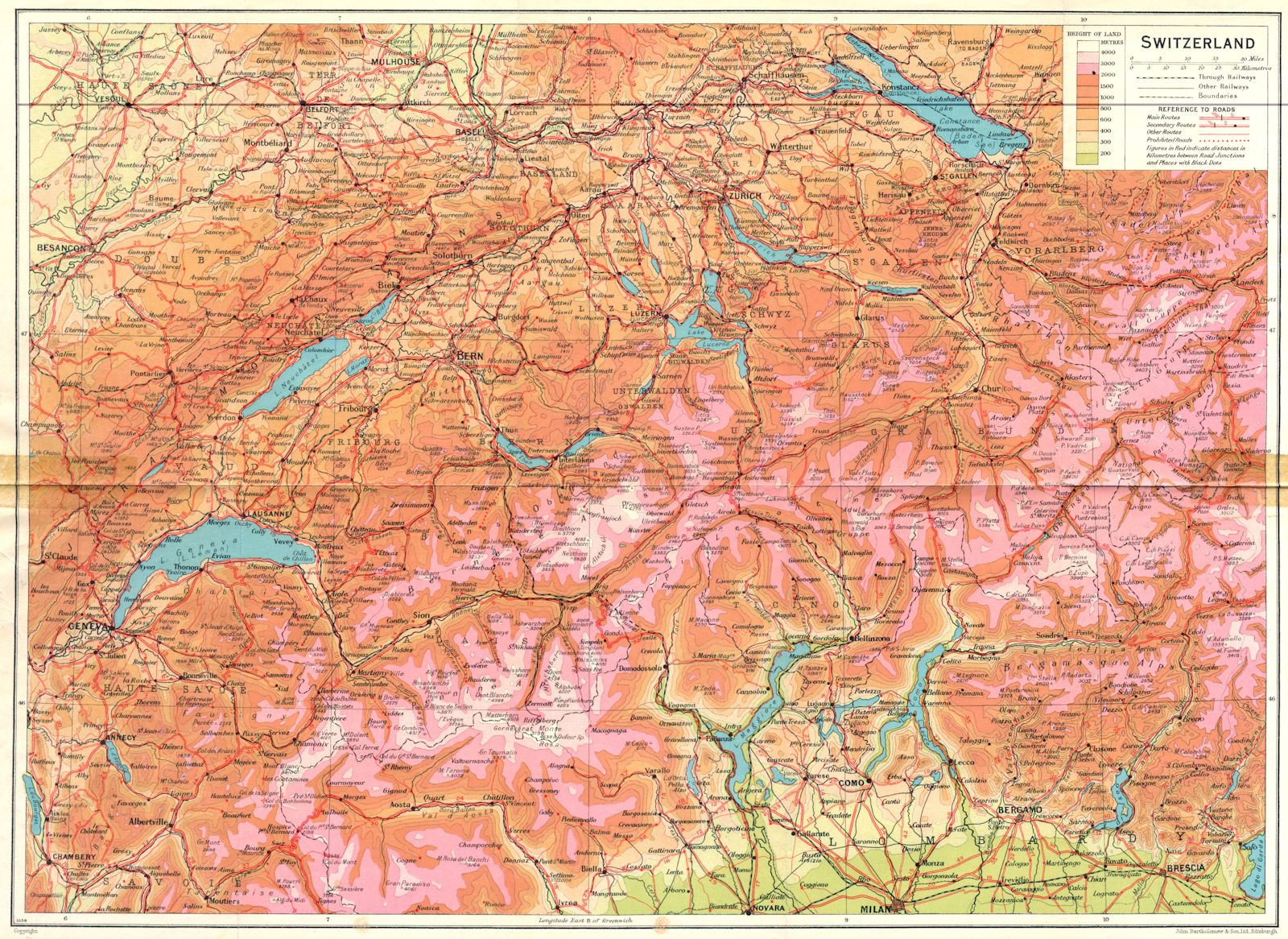 SWITZERLAND. Switzerland 1930 old vintage map plan chart