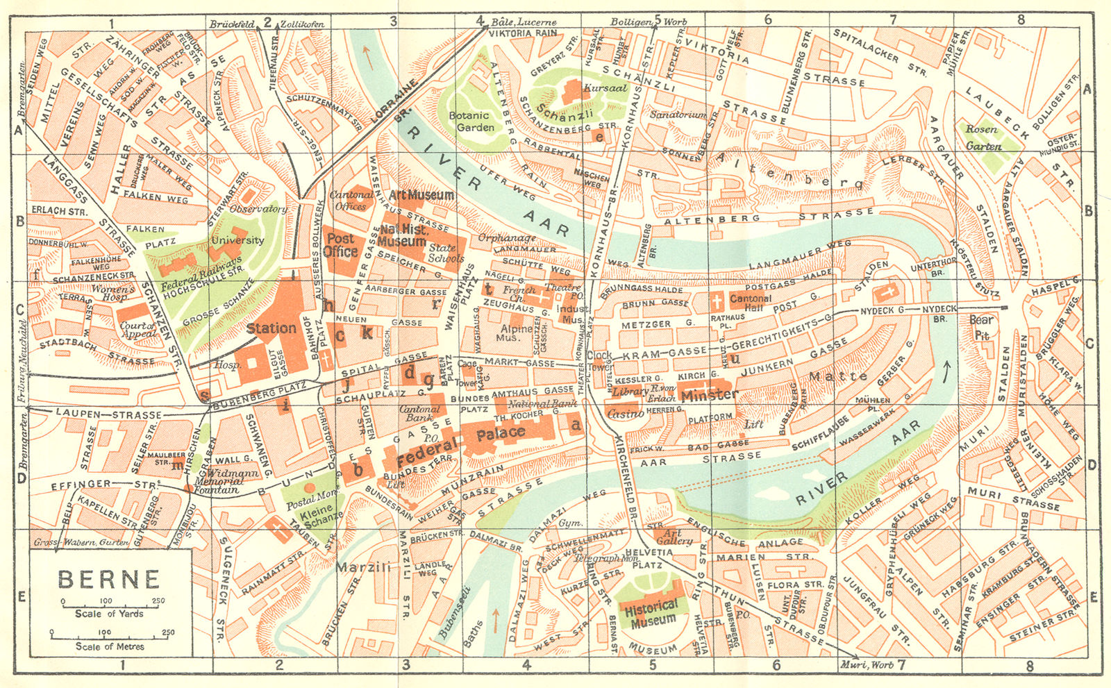 SWITZERLAND. Berne 1930 old vintage map plan chart