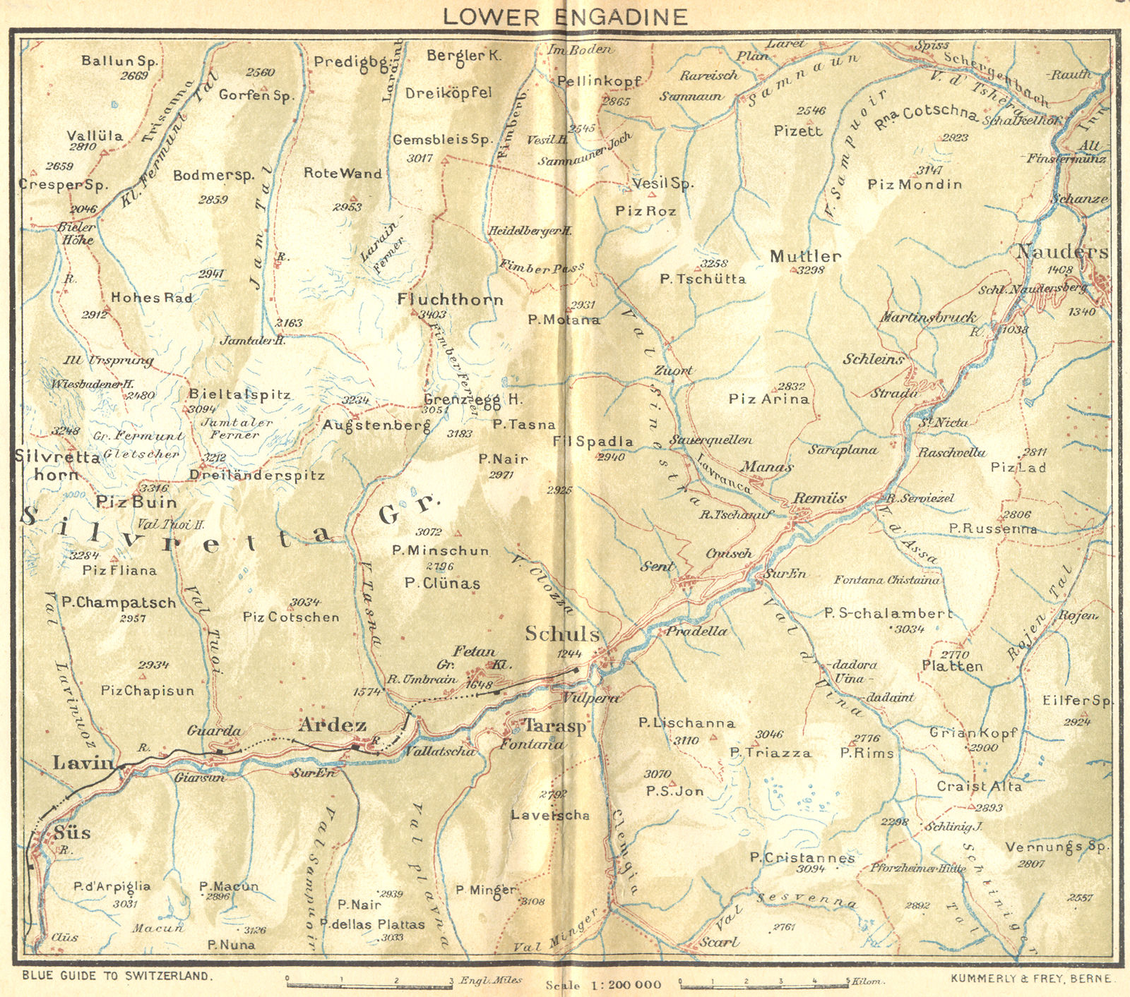 Associate Product SWITZERLAND. Lower Engadin 1930 old vintage map plan chart