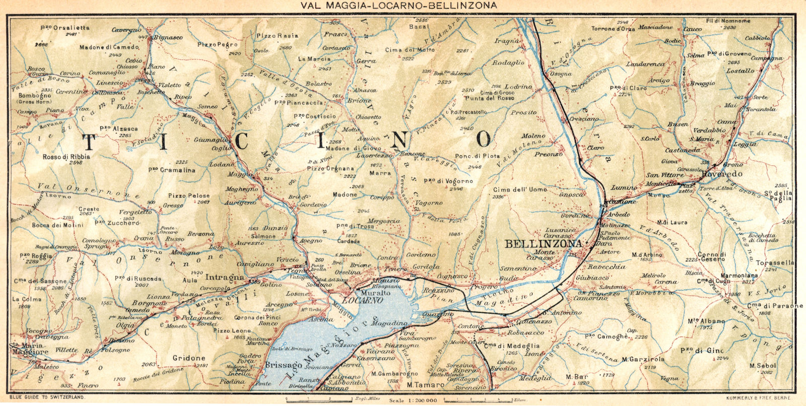 SWITZERLAND. Val Maggia-Locarno-Bellinzona 1930 old vintage map plan chart