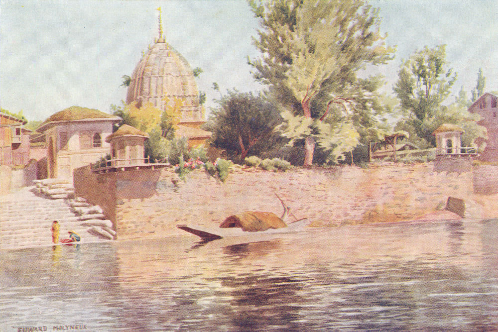 KASHMIR. A Hindu temple, Srinagar 1924 old vintage print picture