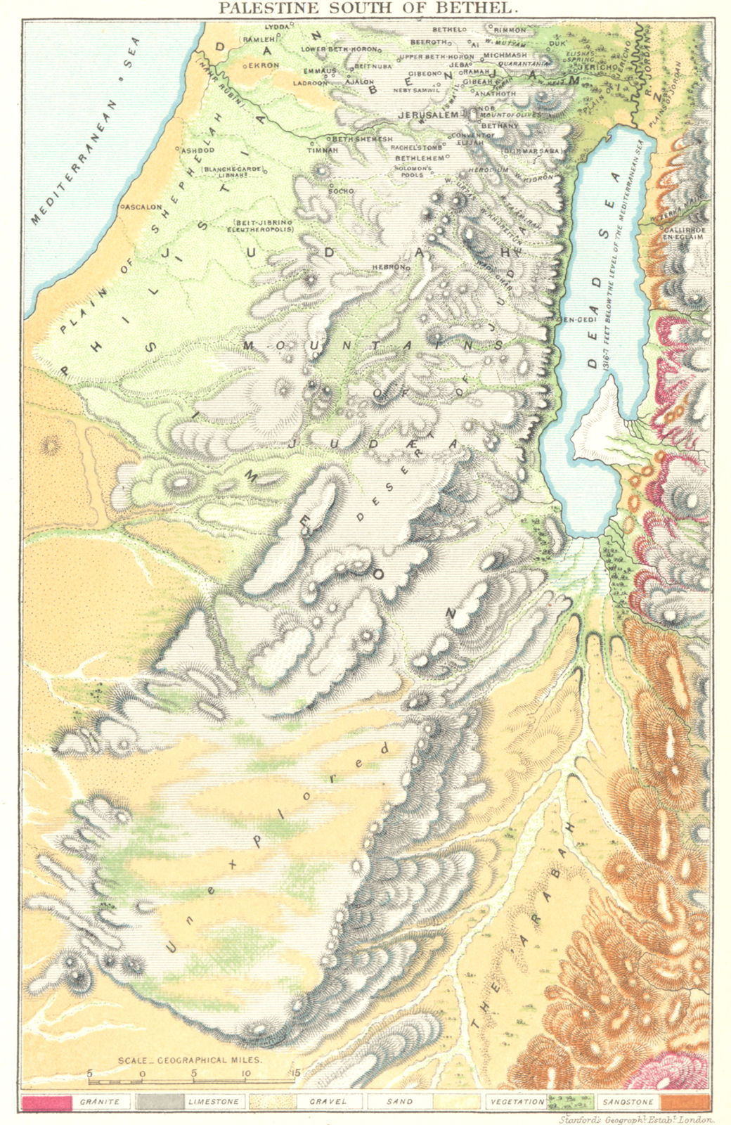 ISRAEL. Palestine South of Bethel geological 1883 old antique map plan chart