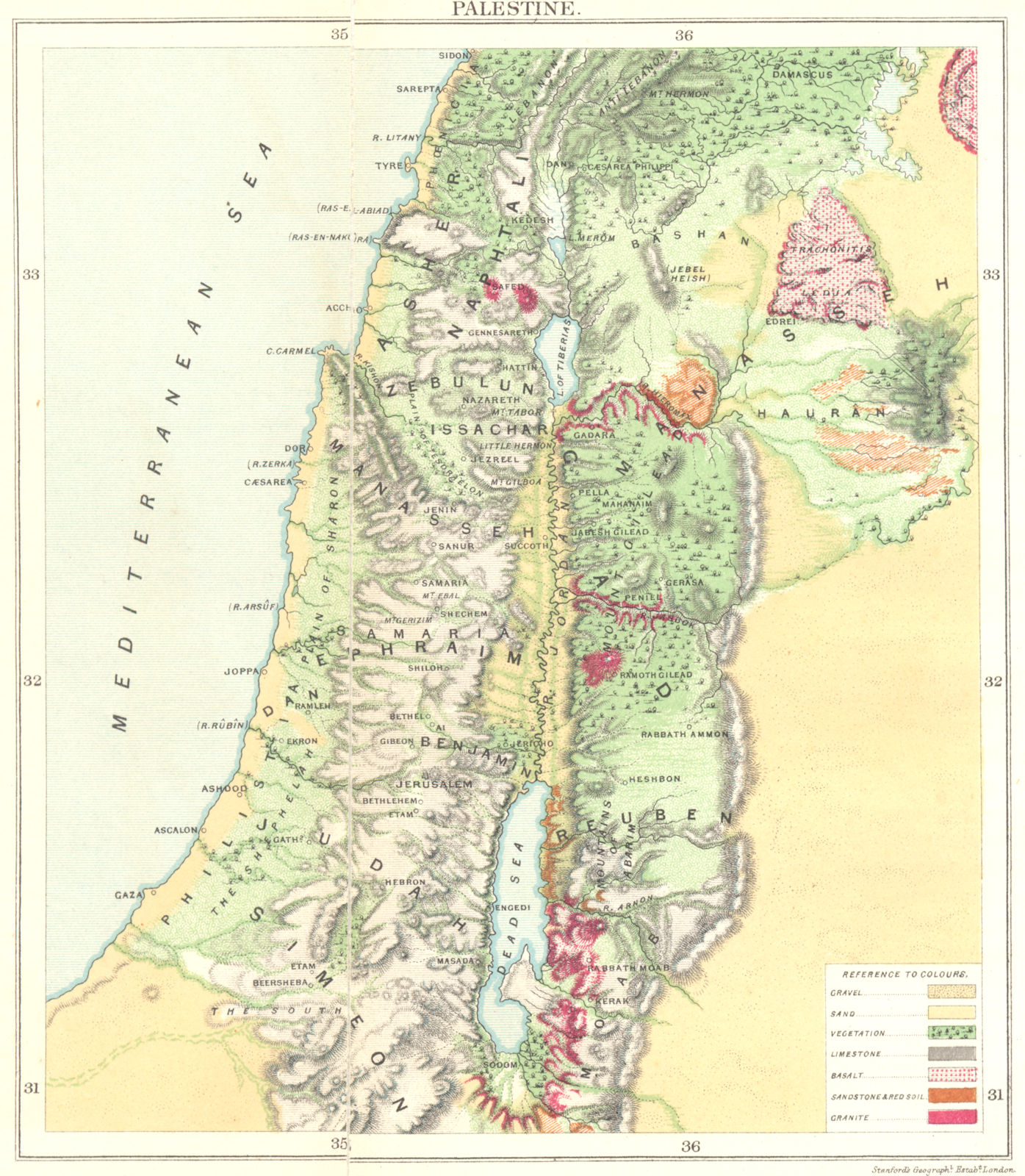 Associate Product ISRAEL. Palestine geological 1883 old antique vintage map plan chart