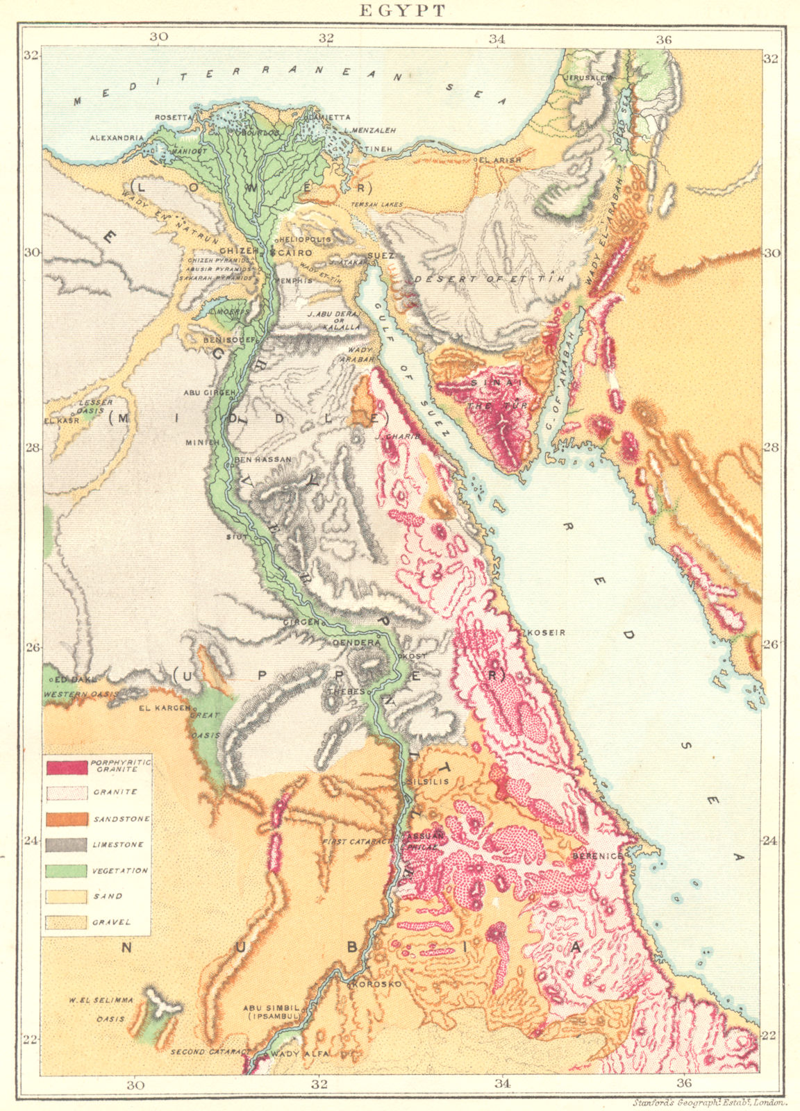 Associate Product EGYPT. Egypt geological 1883 old antique vintage map plan chart