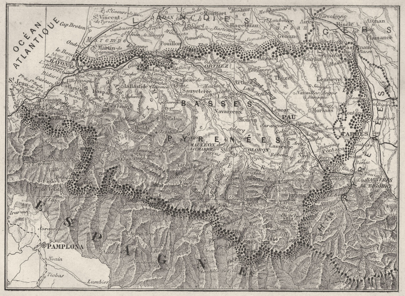 PYRÉNÉES-ATLANTIQUESCACHED-SIMILAR. Pyrenees(Basses-) 1878 old map