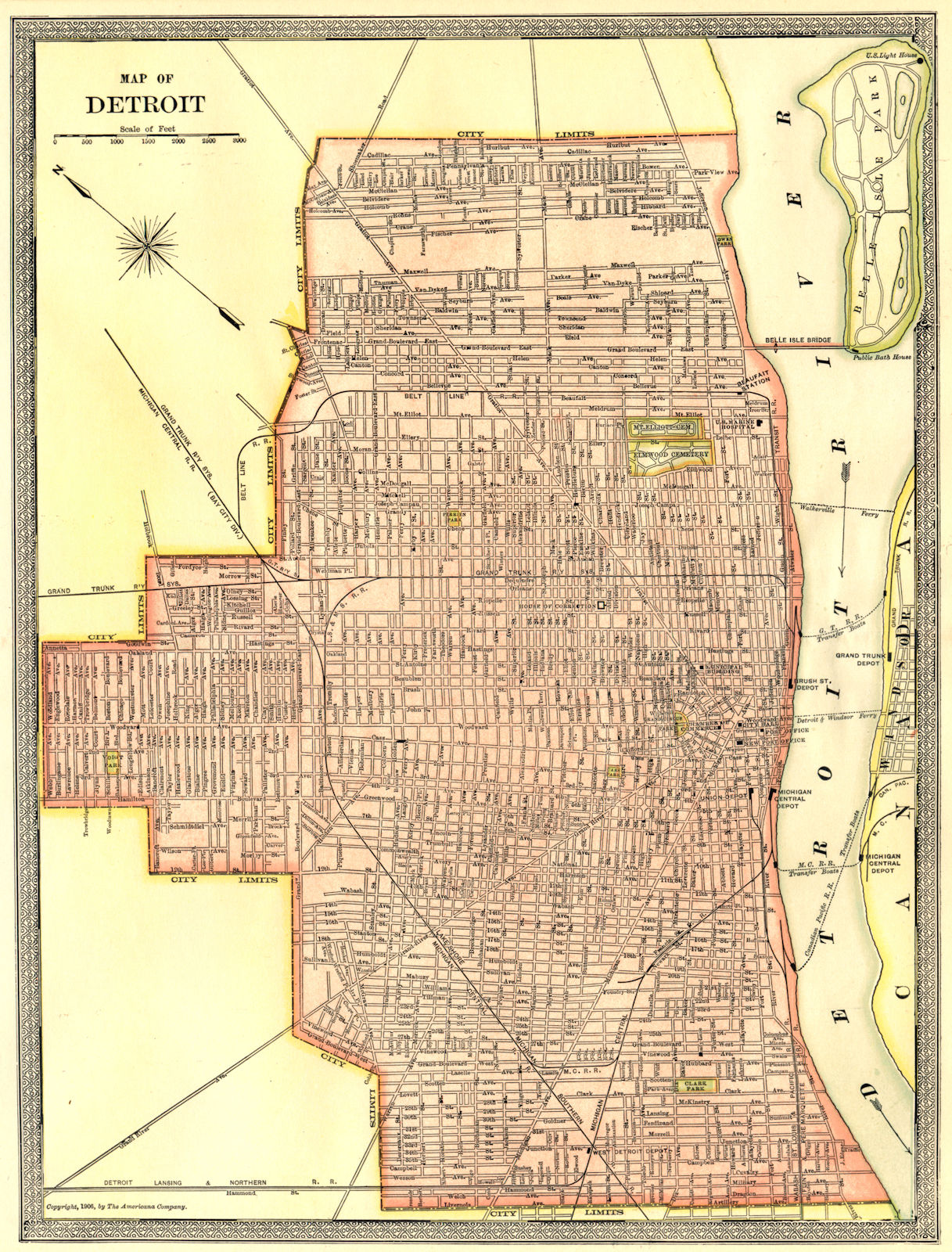 Associate Product DETROIT town/city plan. Michigan 1907 old antique vintage map chart