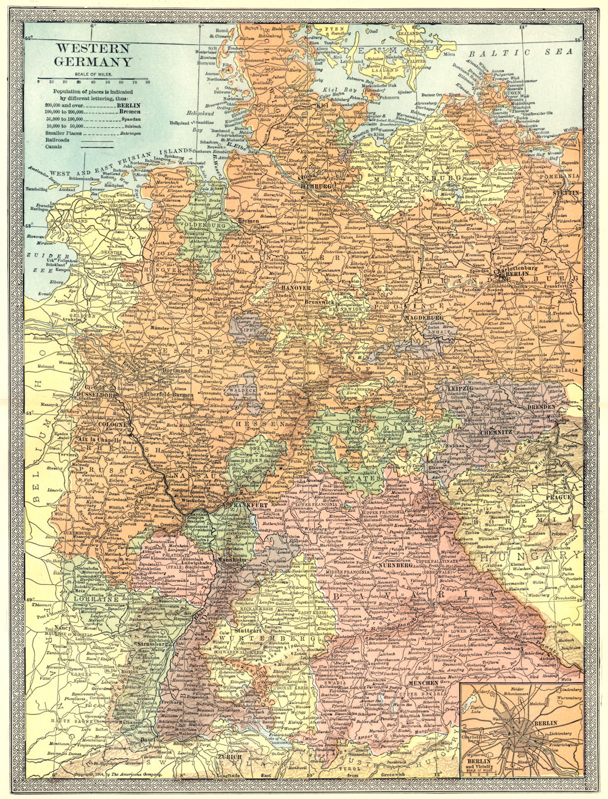 Associate Product WESTERN GERMANY. Berlin environs inset. Prussia 1907 old antique map chart