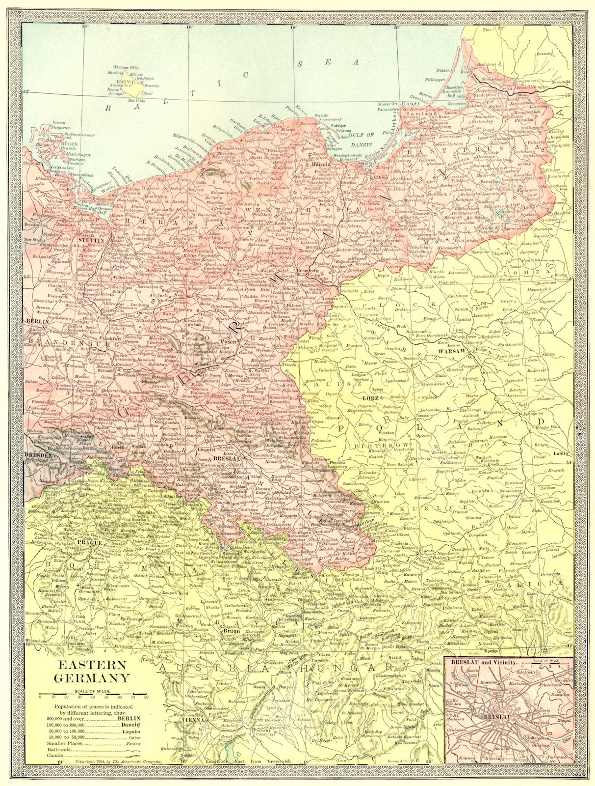 Associate Product EASTERN GERMANY. Breslau/Wroclaw environs inset. Prussia 1907 old antique map