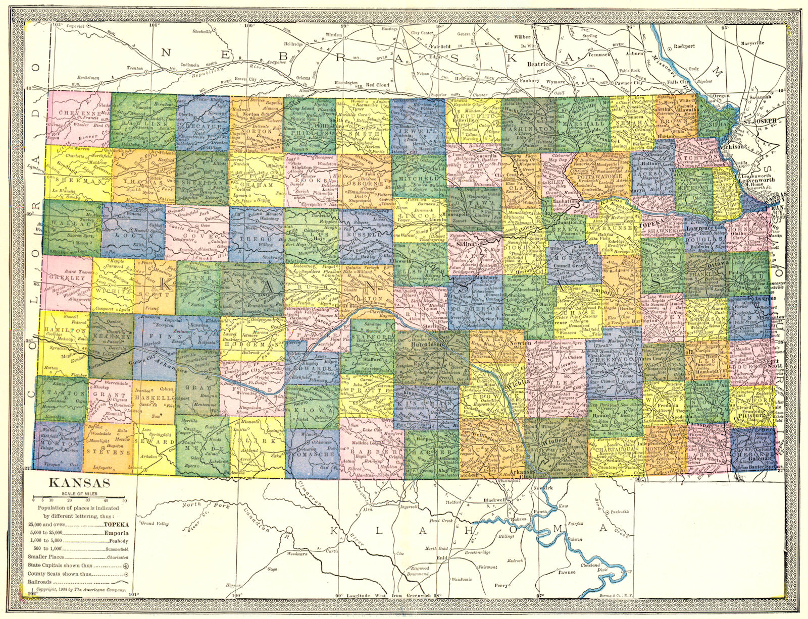 Associate Product KANSAS state map. Counties 1907 old antique vintage plan chart