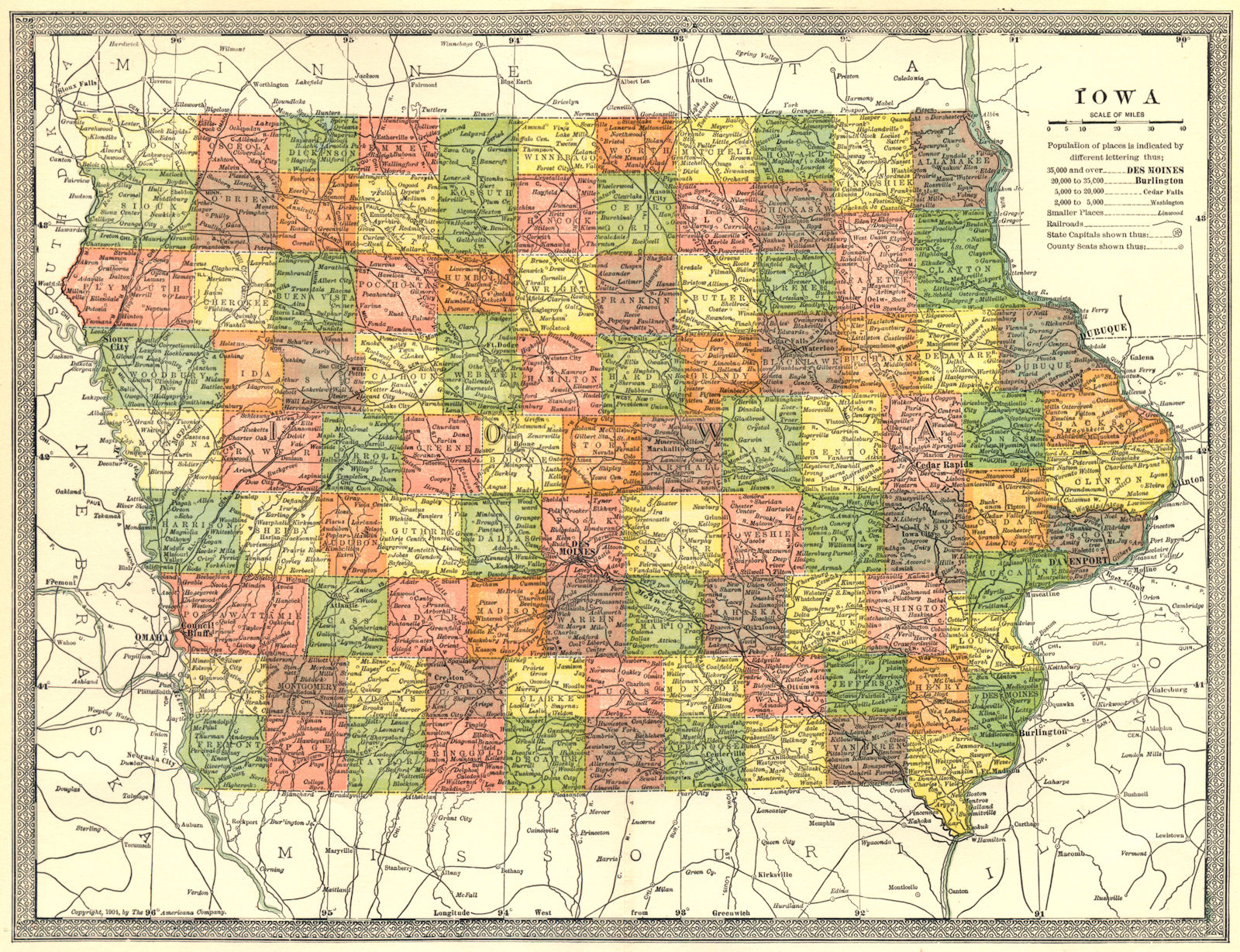 Associate Product IOWA state map. Counties 1907 old antique vintage plan chart
