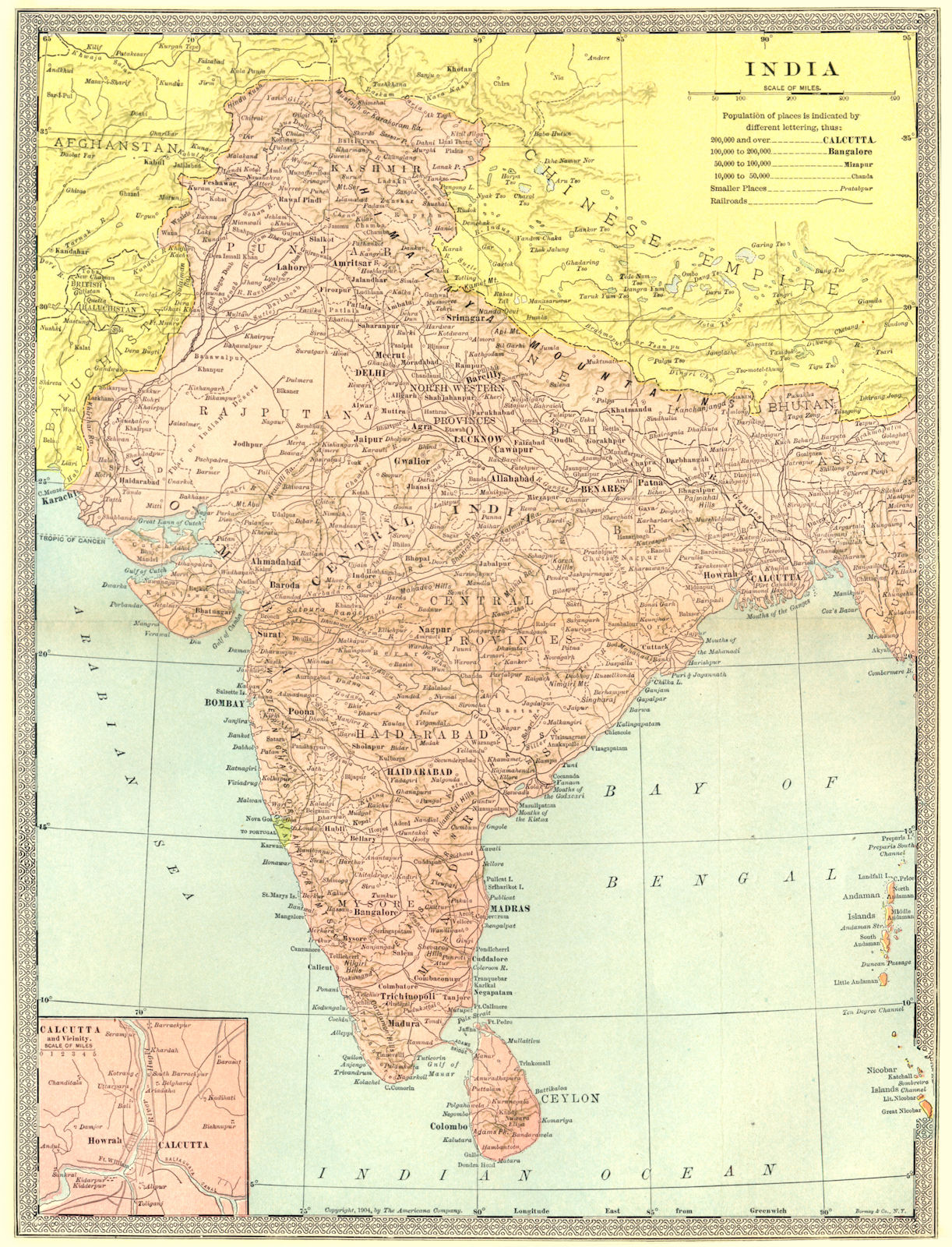 Associate Product BRITISH INDIA inc Pakistan & Bangladesj/Bengal. Calcutta environs 1907 old map