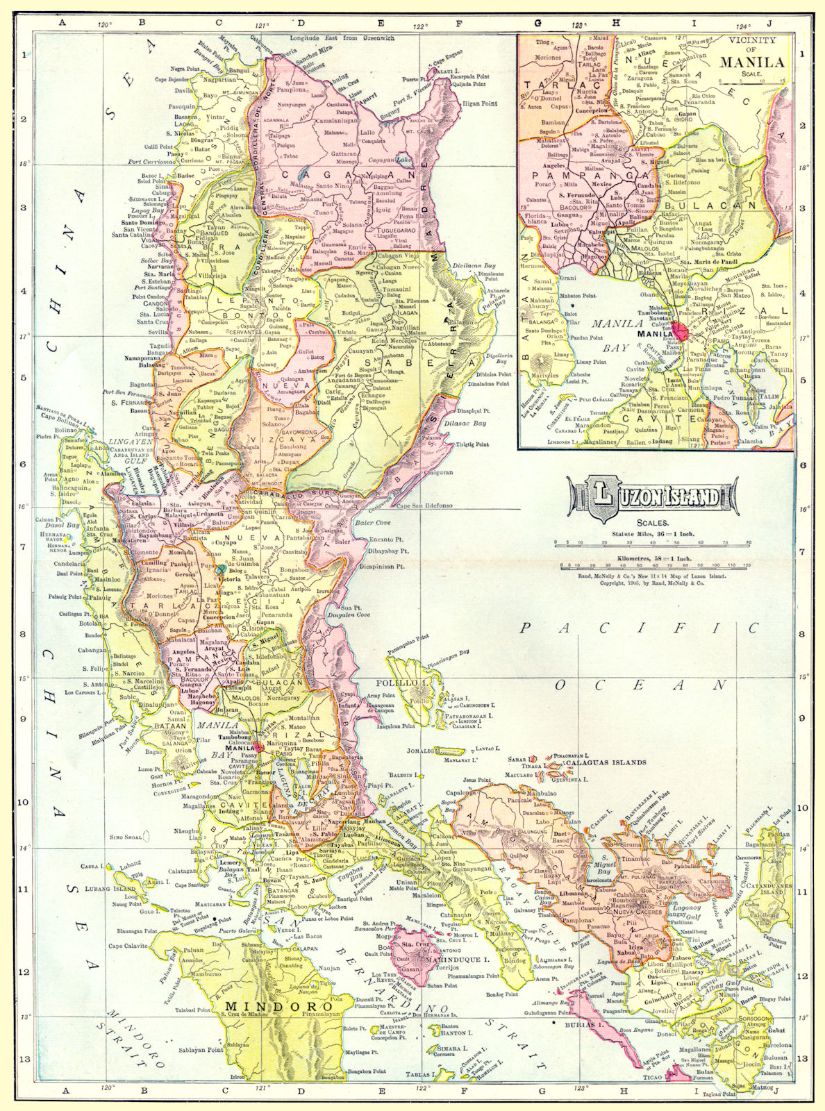 Associate Product LUZON ISLAND. Philippines. Inset Manila environs 1907 old antique map chart