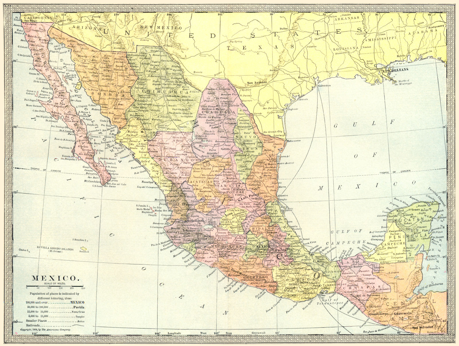 Associate Product MEXICO showing states 1907 old antique vintage map plan chart