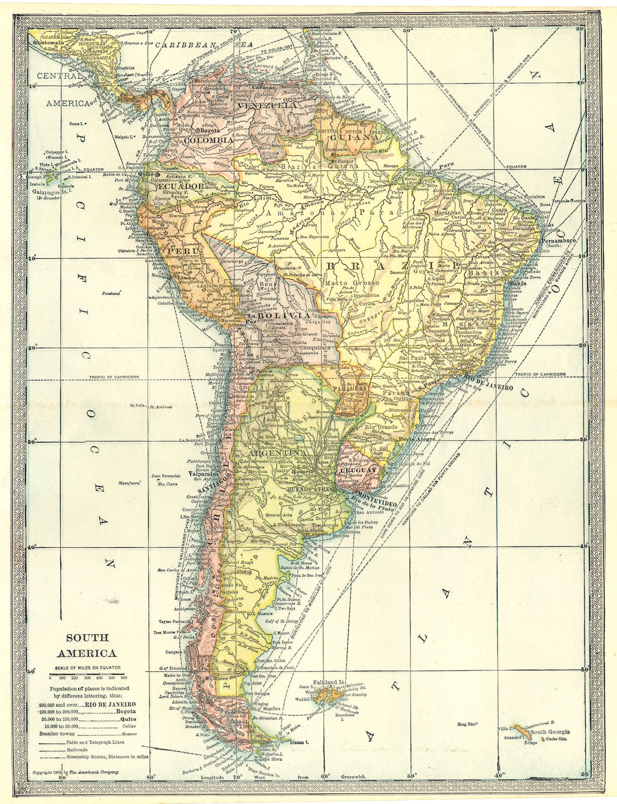 Associate Product SOUTH AMERICA Brazil Argentina Chile Bolivia etc 1907 old antique map chart