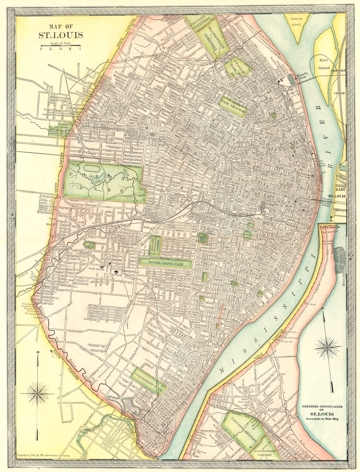Associate Product ST LOUIS town/city plan. Missouri 1907 old antique vintage map chart