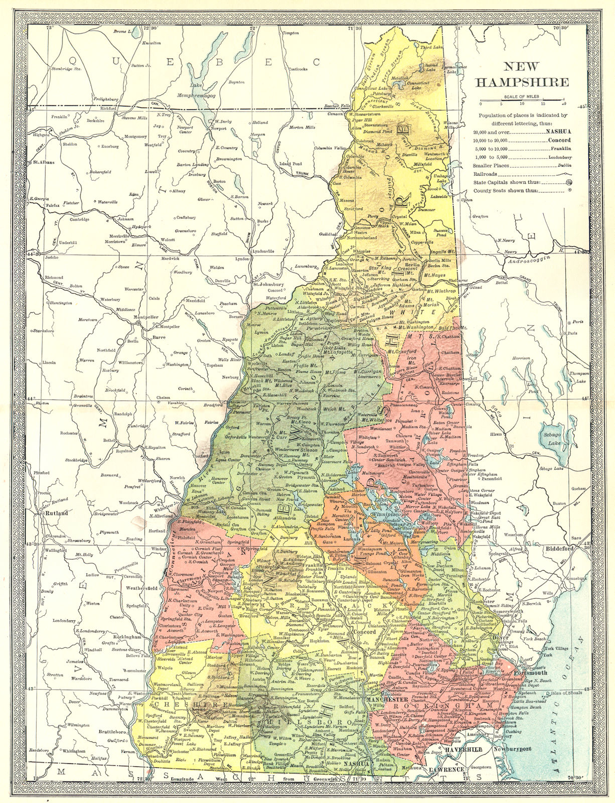 Associate Product NEW HAMPSHIRE state map. Counties 1907 old antique vintage plan chart