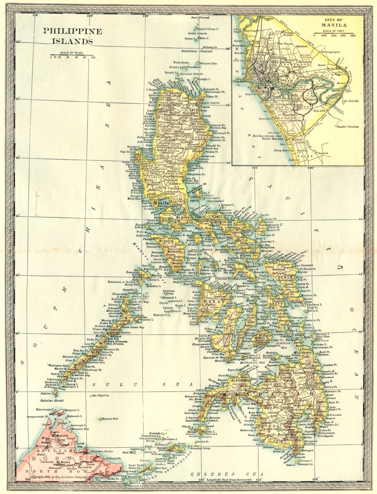 PHILIPPINES. Philippine Islands. Manila city plan 1907 old antique map chart