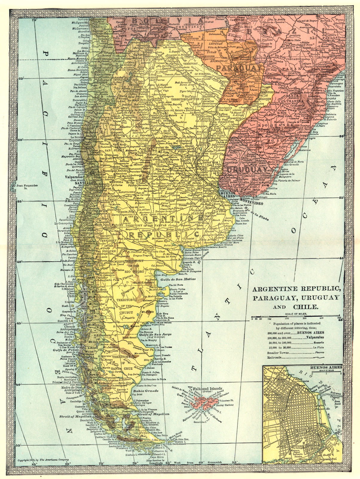 Associate Product ARGENTINE REPUBLIC. Argentina Paraguay Chile Uruguay. Buenos Aires 1907 map