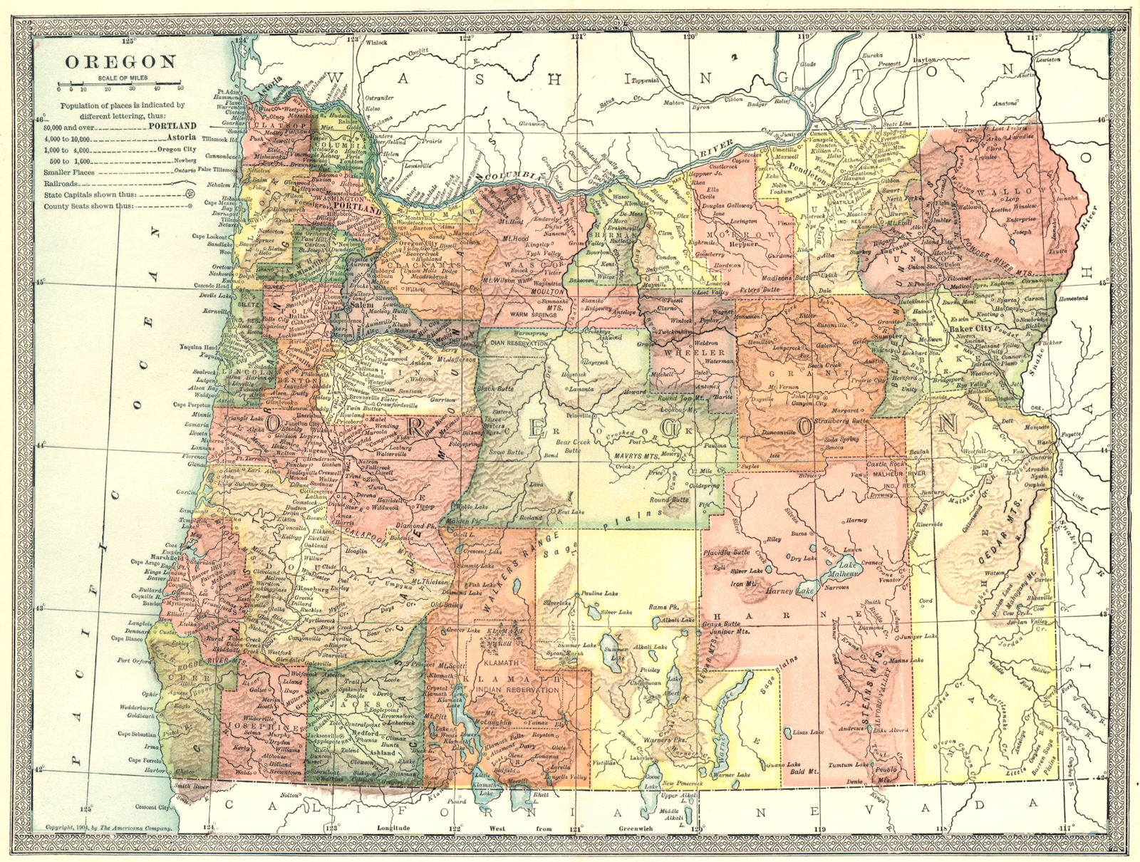 Associate Product OREGON state map. Counties 1907 old antique vintage plan chart