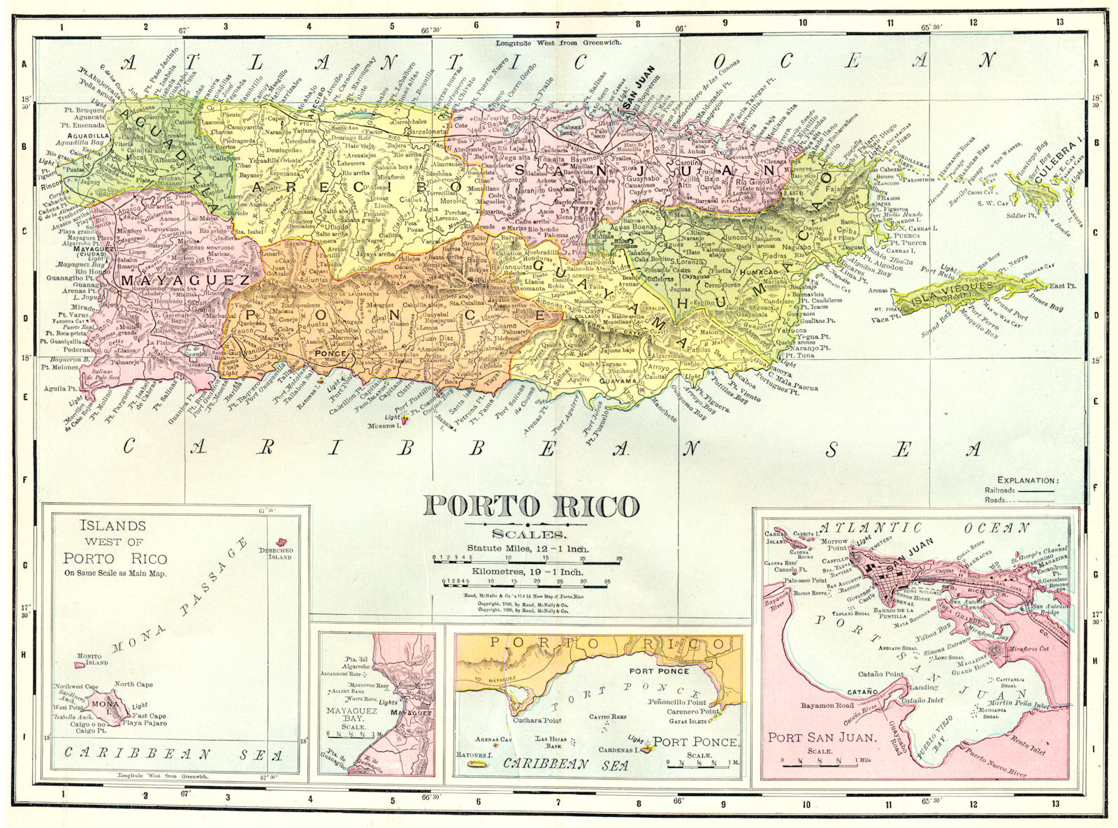 PUERTO RICO, Vieques & Culebra. San Juan plan. 'Porto Rico' 1907 old map